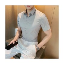 의류 캐주얼 셔츠 남성 반팔 비즈니스 원피스 버튼 칼라 플레인 4XL