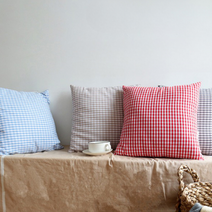 체크무늬 미용실쿠션 쇼파쿠션 카페 커버 40x40cm, 베이지