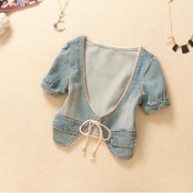 여성 레이어드 여름 청 크롭 볼레로 데님 봄 여름 캐주얼 연청 숏 빅사이즈 자켓_qm294