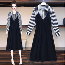 줄리엣이뽀 여성 간절기 스프라이트카라 셔츠와 끈 소매 레이어드 원피스의 완벽한 패션 스타일리스트 코디룩~~두개인듯 하나로 꾸안꾸 스타일 완성^^ 인기폭발~~^^ KJ-234