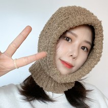 니트 바라클라바 발라클라바 넥워머 방한 후드, 라이트브라운