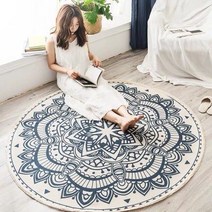 양모러그Boho 카펫 라운드 코튼 린넨 카펫 안티-슬립 플로어 매트 만다라 카펫 거실 침실 보헤미안 매트 Ma