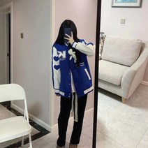 스타 빈티지 반항아 인형의 판타지 KK 곰 야구복 여 오버핏 코트 커플자켓