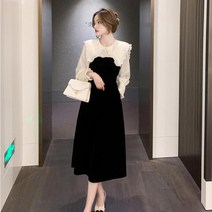 상견례 결혼식하객룩 돌잔치엄마 하객 셔츠형 벨벳 블랙 롱 원피스