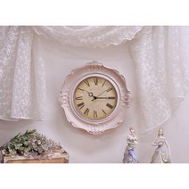 쉐비블랑체 엔틱 프렌치 바로크 핑크 고급 무소음 벽시계 쉐비 인테리어 시계