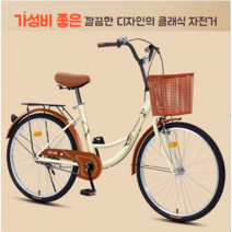 클래식자전거 여성 여자 생활 출퇴근 장보기 바구니, 블랙 22인치