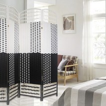 에코팩토리 인테리어 파티션 핸드메이드 라탄 칸막이 공간분리 가벽, [C-특대형] 라탄블랙:화이트 높이180x넓이200cm