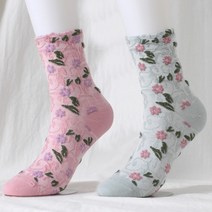 이너피아 입체 플라워 여성양말 파스텔 꽃무늬 긴 여자양말 5켤레+고리수건