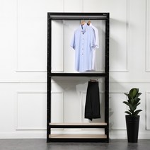 아도라하우스 드레스룸 철제 조립식 행거2개 700x400 높이2100 4단, 블랙
