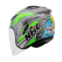 NHK R1 오토바이 오픈페이스 헬멧 그래픽 솔리드 바이크 하이바, 레미#1그레이 그린 글로시, L