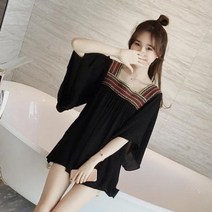 [바쿠]여성 빅사이즈 앞뒤 데칼코마니 스퀘어넥 블라우스[4367mw02546h]