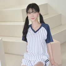기타 바보사랑[교복몰]V넥 스트라이프 야구티셔츠 (10 colors) 반티 티셔츠