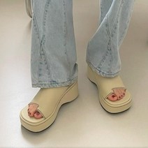 브이와이 [VY] 여자 레자 두꺼운굽 SS 무지 플립플랍 웨지힐 자수 슬리퍼