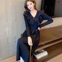 가을 니트 원피스 레드 여성 스웨터 오피스룩