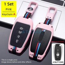 아연 합금 자동차 키 케이스 링컨 노틸러스 네비게이터 콘티넨탈 MKZ MKC MKX 용 스마트 원격 제어 고리 보호기 커버 키 체인, 핑크 - 1Set-Keychain A
