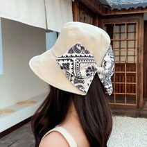 앤티크 패턴 리본 와이드 버킷햇 여름모자 왕챙모자 피크닉모자 자외선차단 여름모자 돌돌이 비치모자 썬캡