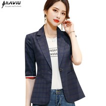 그레이 블레이저 여성 봄 여름 패션 슬림 슬림 캐주얼 격자 패턴 전문 자켓 사무실 레이디 플러스 사이즈 코트