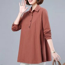 cisanny 여성 봄가을 소프트터치 40대 50대 60대 티 라운드 단추 긴팔 남방셔츠 블라우스 M~4XL