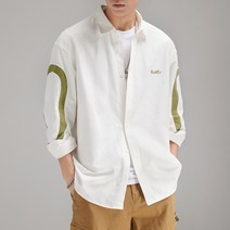 ANYOU 남성 빅사이즈 캐주얼 오버핏 배색 긴팔 셔츠
