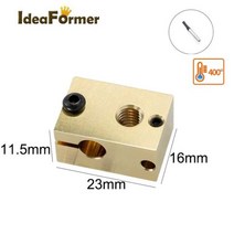 히터 블록 E3D V5 V6 MK7 MK8 MK2 MK10 Volcano PT100 CR10 2 IN 1 OUT 알루미늄/황동 3D 프린터 압출기 Hotend J 헤드 용 개, V6 PT100 Brass