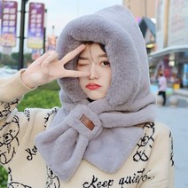 겨울방한모자 일본구매대행 ZGP모자 머플러 일체형 여 겨울 모조 토끼털 목도리 라이딩 방