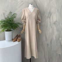 행복여[신상무배]우아한 튤립 셔링 브이넥 플레어 원피스