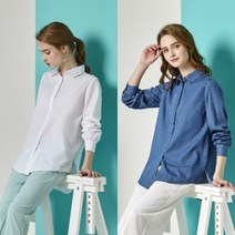 WOW374 SHOP 여성 면남방 2종 - 2컬러 [화이트+블루]