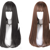 여자 긴생머리가발 4컬러 전체 긴 앞머리 미용 연습용 자연스러운 통가발, 애쉬그레이