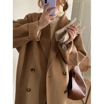 Mao가을 겨울 손 더블 브레스트 슈트 칼라 한국어 스타일 양면 모직 코트 작은 중간 길이 캐시미어 모직 코트