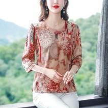 봄 프린트 실크 탑 패션 빅 사이즈 엄마룩 루즈핏 블라우스