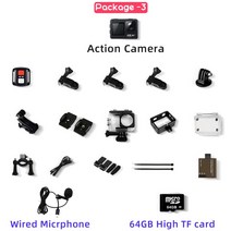 액션캠 액션 카메라 소니 렌즈 2.0 인치 LCD EIS 듀얼 스크린 4K 60FPS 20MP WiFi 비디오 녹화 방수 스포츠 캠, [03] Package-3, 03 Package-3