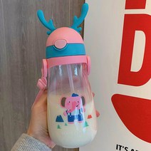 미즈우드 뿔 sippy 컵 귀여운 귀여운 귀여운 만화 컵 가을 휴대용 환경 친화적 인 스트랩 컵, 580ML, 핑크