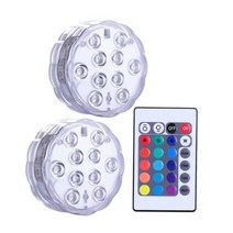 LR 10 LED 잠수정 조명 원격 제어 RGB 배터리 전원 수 중 야간 램프 정원 풀 꽃병 그릇 파티 장식, 2 Lamp 1 Controller