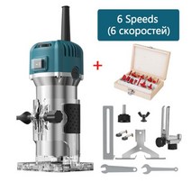 전기 트리머 라우터 목재 밀링 머신 조각 슬로팅 목공 수동 트리밍 도구, 6 Speeds With Cutter