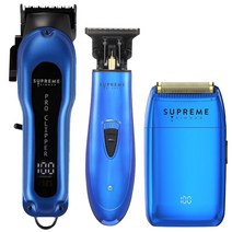 SUPREME TRIMMER 이발소 키트 | 3 in 1 헤어 클리퍼 남성용 트리머 및 호일 면도기 전문 수염 레드 STC5030 ST5220 STF602, Blue Bundle