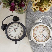 미니홈카페 초등여자아이방 엔틱알람시계 등교 탁자시계 건전지알람시계 장식용탁상시계 탁상용시계, 아이보리