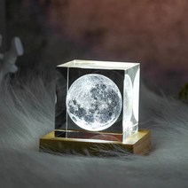 크리스탈 조명 태양계 문진 서예도구 문방사우, 6x6x6cm, 02.LED  달