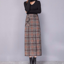 알리팡 여성 롱 스커트 A라인 결혼식 하객 치마 캐쥬얼스커트 허리밴딩 체크무늬 스플릿