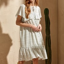 써스데이아일랜드 여성 복고풍 원피스 보헤미안 레이스 미디 면 원피스 빈티지 프릴