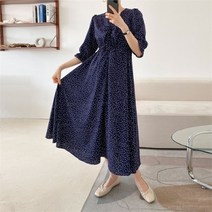 [BELLE] [BELLE] 여성 봄 V넥 헤일리 도트 롱 원피스 자체제작