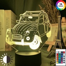 3D 홀로그램 팬 프로젝터 디스플레이 빈티지 자동차 2cv 3d 환상 led 야간 조명, 리모컨이 있는 16가지 색상