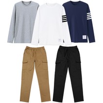 [퍼핀] 남성 긴팔 면티셔츠+면스판 밴딩 카고팬츠 세트 (포어맨)