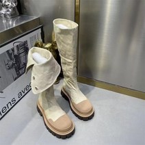 카우보이 데님 부츠 통굽 워커 힐 레이스업 가보시 키높이