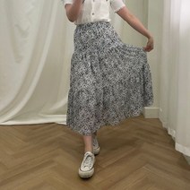 봄 여름 여성 간절기 허리밴딩 쉬폰 캉캉 호피 롱 스커트