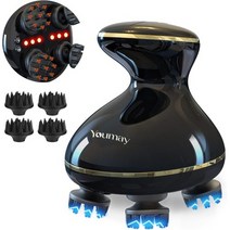 일본직발송 2. YOUMAY EMS 헤드 스파 전동 두피 브러쉬 전기 바늘 레드 LED 기능이있는 두개골 케어 페이, One Size, One Color