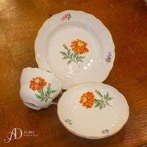 [마이센] 플라워2 커피잔(찻잔 티잔.티컵) 소서 디저트접시, 주황1