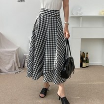 깅엄체크 투버튼 랩 플레어 롱스커트