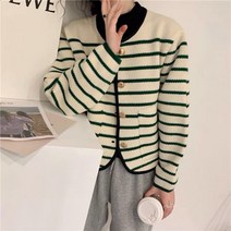 코발트블루 파란 부드러운 스웨터 니트 Limiguyue 그린 스트라이프 가디건 용 메탈 버튼 탑스 빈티지 가을/겨울 루즈한 클래식 코트