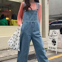 청멜빵바지 데님청바지 여자통청바지