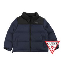 게스키즈 절개배색 푸퍼 다운 아웃도아 네이비 하프 쟈켓점퍼G98KDJ061N3겨울파카